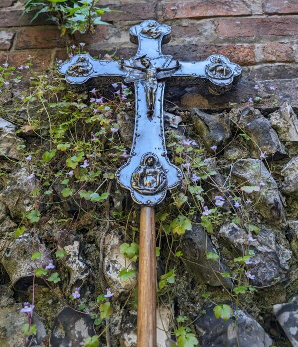 Early 19th Century Continental Silver Mounted Wooden Processional Crucifix