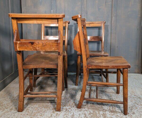 Set of 4 Antique Banbury 1910 Elm & Beech Lovely Patina Church Chapel Chairs