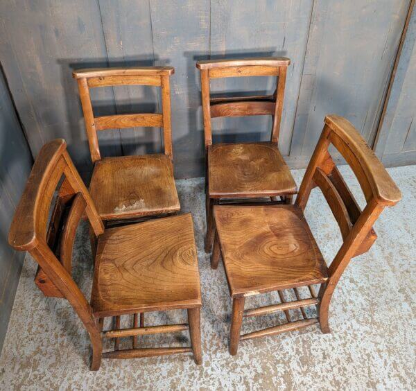 Set of 4 Antique Banbury 1910 Elm & Beech Lovely Patina Church Chapel Chairs