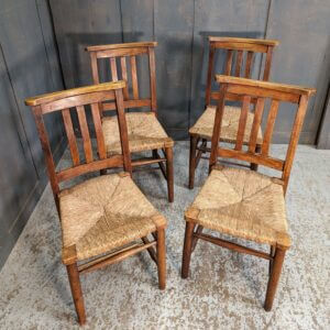 Set of 4 Vintage Rush Slatback Church Chapel Chairs