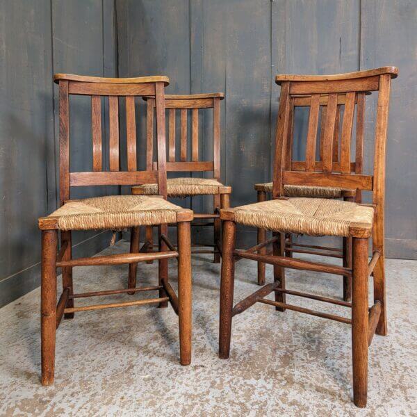 Set of 4 Vintage Rush Slatback Church Chapel Chairs