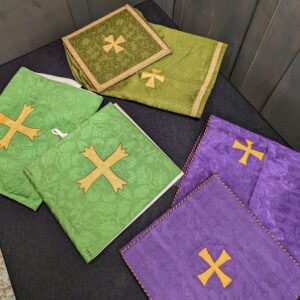 Three Vintage Silk Burses & Veils Olive Purple & Green