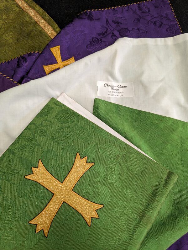 Three Vintage Silk Burses & Veils Olive Purple & Green
