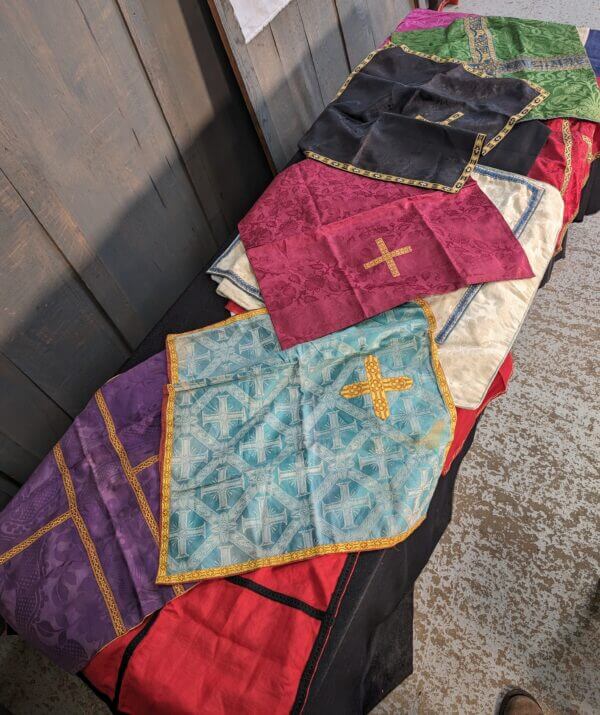 Sixteen Large Square Of Mostly Silk Religious Eccleisistical Church Material - 'Veils'