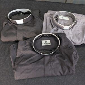 Three Crumpled As New Clergy Shirts With Dog Collars 15" /38 cm (m).