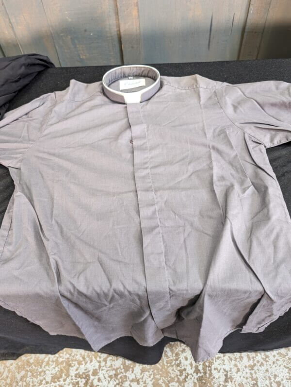 Three Crumpled As New Clergy Shirts With Dog Collars 15" /38 cm (m).