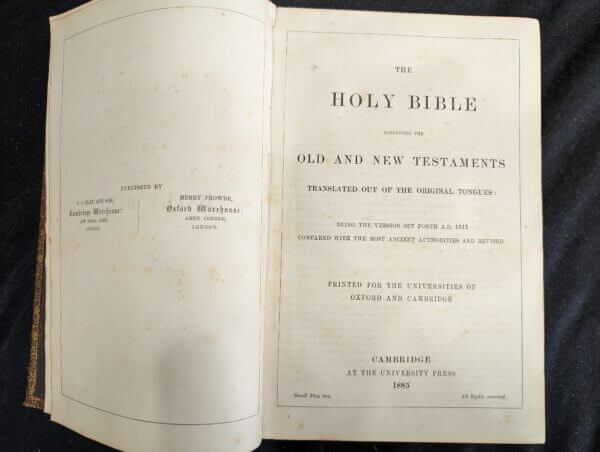 Brown Leather Bound Revised 1885 Cambridge Family Bible Mid-Size