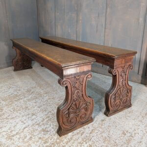 Highly Carved Inside & Out Antique Oak Benches from St Andrew's Oxford
