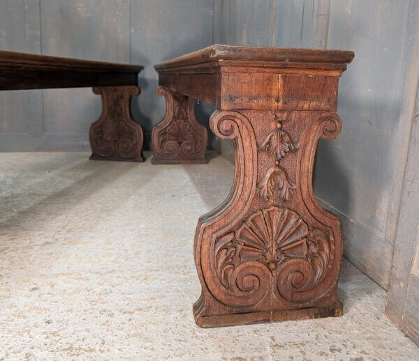 Highly Carved Inside & Out Antique Oak Benches from St Andrew's Oxford