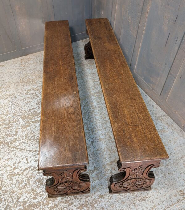 Highly Carved Inside & Out Antique Oak Benches from St Andrew's Oxford