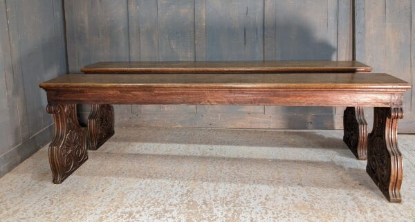 Highly Carved Inside & Out Antique Oak Benches from St Andrew's Oxford