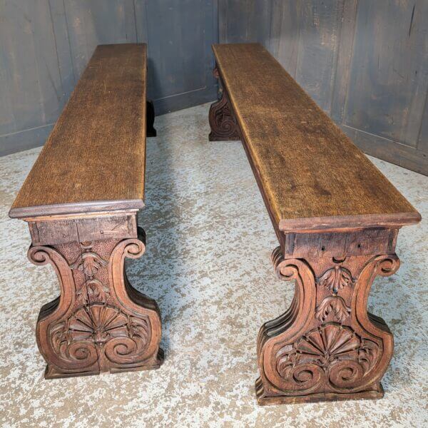 Highly Carved Inside & Out Antique Oak Benches from St Andrew's Oxford