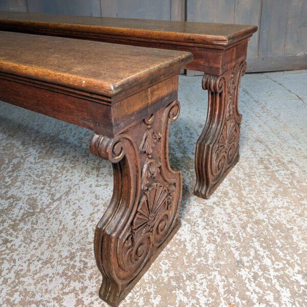 Highly Carved Inside & Out Antique Oak Benches from St Andrew's Oxford