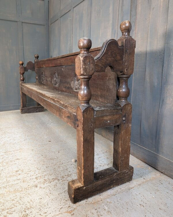 Very Early 16th /17th Century Carved Oak Church Pew From The Private Chapel of Brede Place, Sussex.