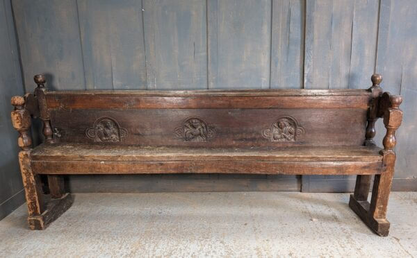 Very Early 16th /17th Century Carved Oak Church Pew From The Private Chapel of Brede Place, Sussex.