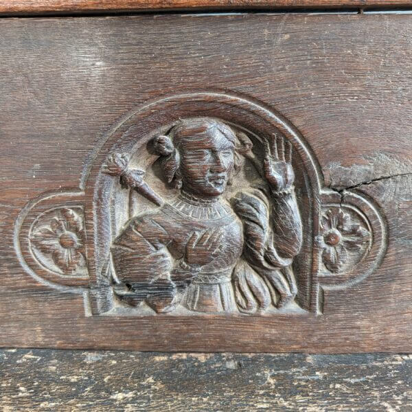 Very Early 16th /17th Century Carved Oak Church Pew From The Private Chapel of Brede Place, Sussex.