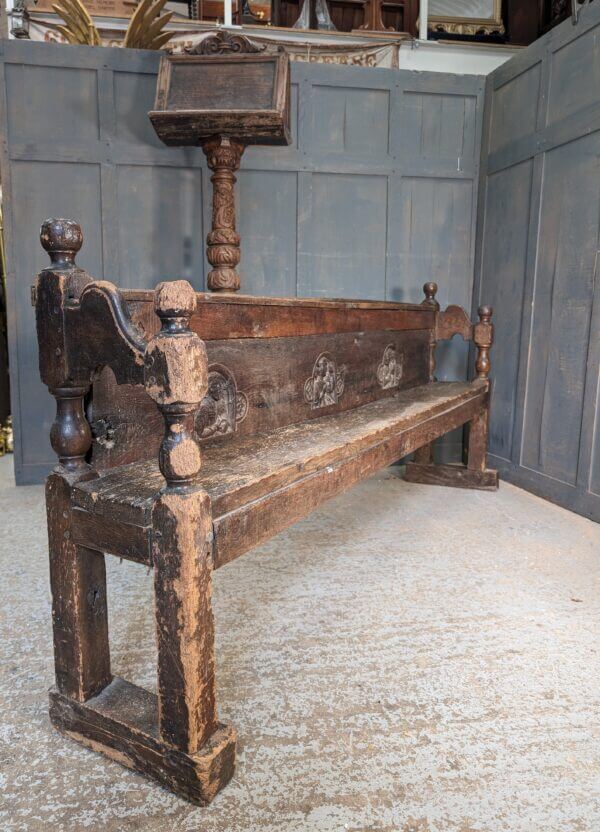 Very Early 16th /17th Century Carved Oak Church Pew From The Private Chapel of Brede Place, Sussex.