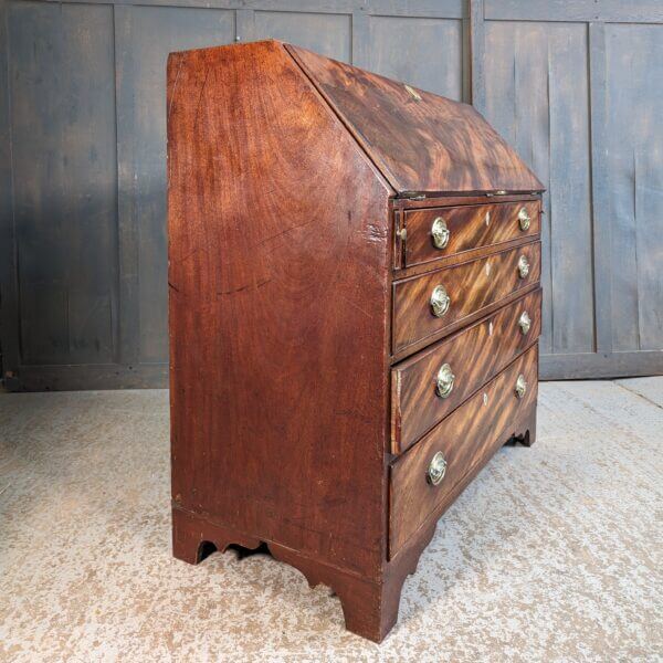 A Fine George III Mahogany Bureau With Original Brass Oval Handles