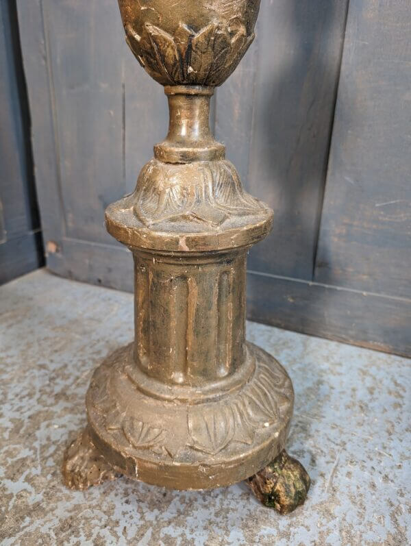 Carved Wood & Gesso Paschal Pricket Candle Stand on Claw Feet