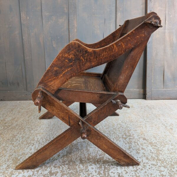 Victorian Oak Glastonbury Church Chair from the Chapel of Brede Place Sussex