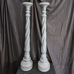 Carved Painted Antique French Large Church Pricket Candlesticks