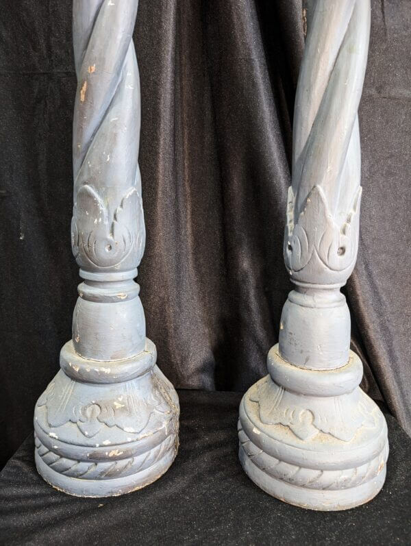 Carved Painted Antique French Large Church Pricket Candlesticks