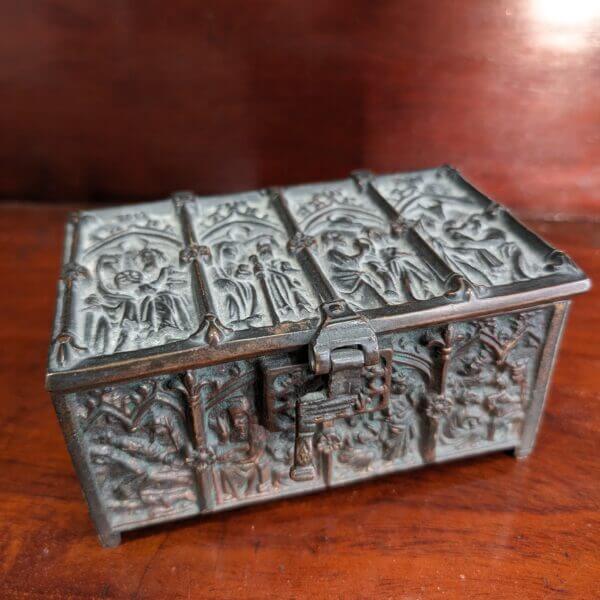 Solid Bronze Antique Victorian Gothic Casket in the Medieval Style