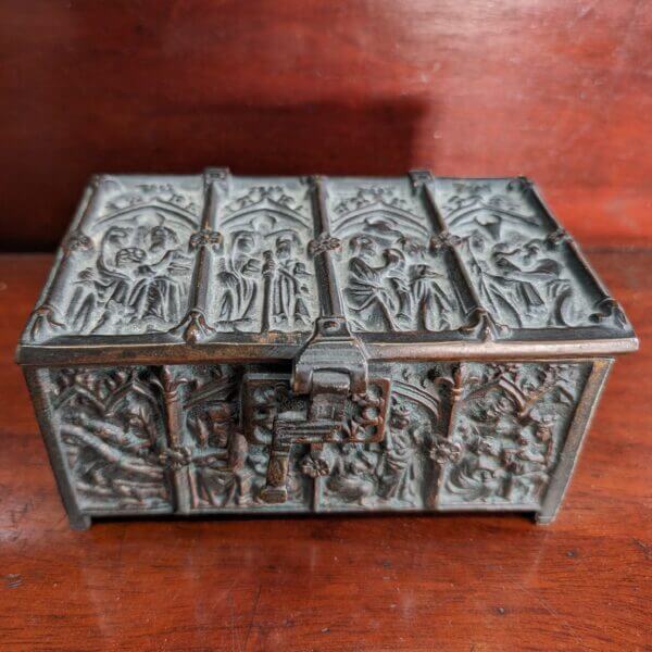 Solid Bronze Antique Victorian Gothic Casket in the Medieval Style