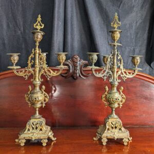 Pair of Heavy Ornate Victorian Gilt Brass Candelabra