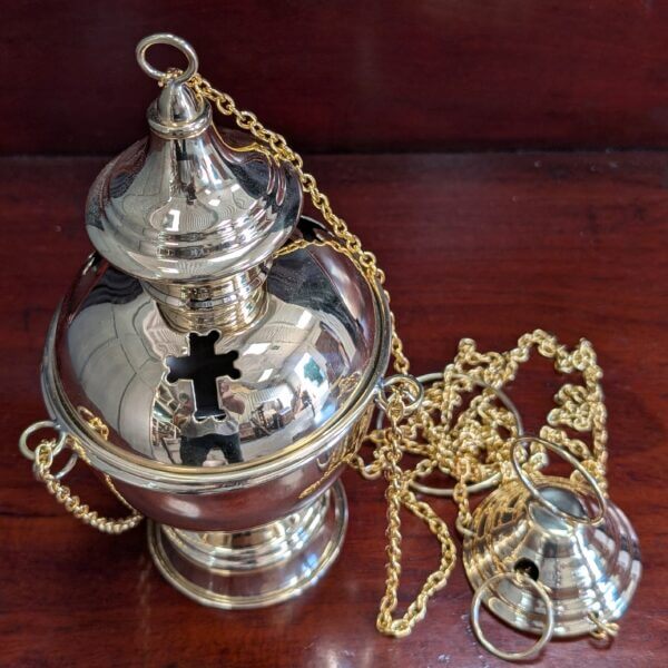 Purity of Form Conical Brass Incense Burner Censer Thurible with Cross Cutaway