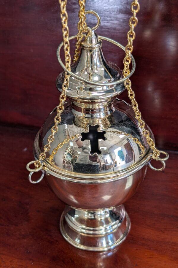 Purity of Form Conical Brass Incense Burner Censer Thurible with Cross Cutaway