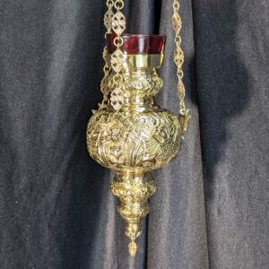 Eastern Baroque Brass Sanctuary Lamp with Angel Chain Supports & Double Headed Eagles