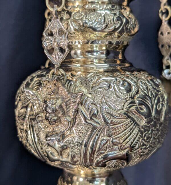 Eastern Baroque Brass Sanctuary Lamp with Angel Chain Supports & Double Headed Eagles