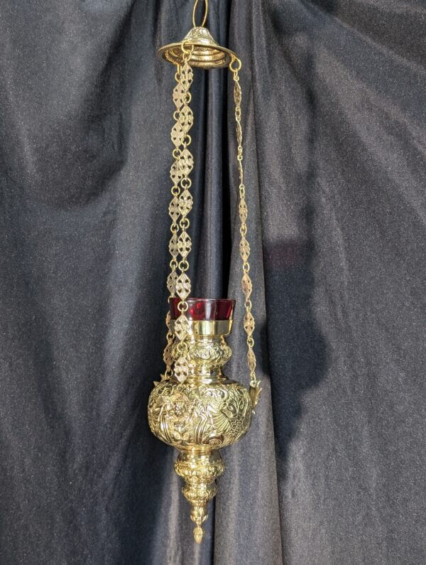 Eastern Baroque Brass Sanctuary Lamp with Angel Chain Supports & Double Headed Eagles