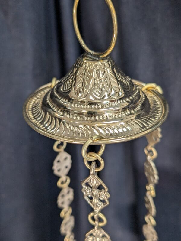 Eastern Baroque Brass Sanctuary Lamp with Angel Chain Supports & Double Headed Eagles