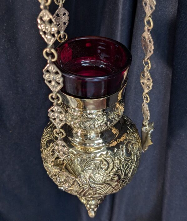 Eastern Baroque Brass Sanctuary Lamp with Angel Chain Supports & Double Headed Eagles