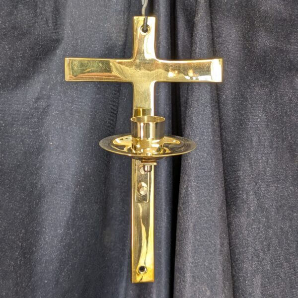 Wall Mounted Brass Cross and Candle Holder