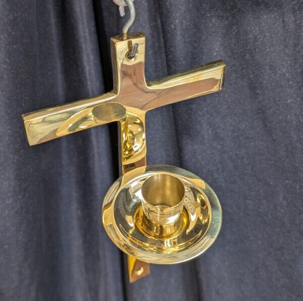 Wall Mounted Brass Cross and Candle Holder