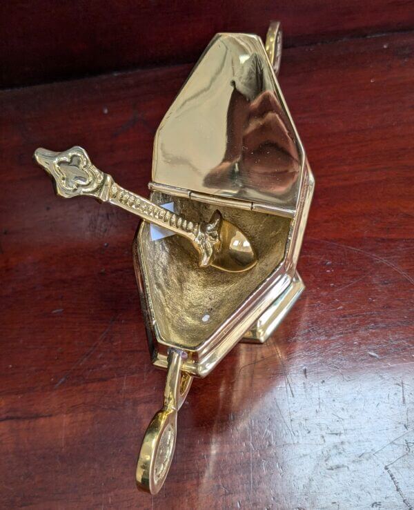 Heavy Brass Foliate Patterned Incense Boat and Spoon