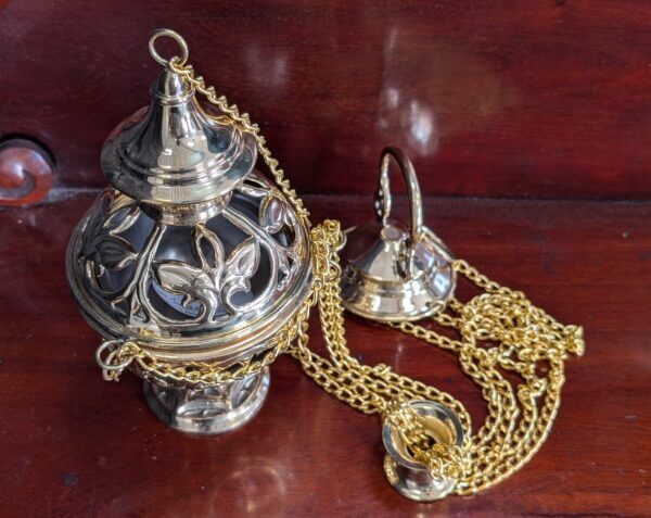 Delicate Filigree Cutaway Polished Brass Thurible Censer Incense Burner