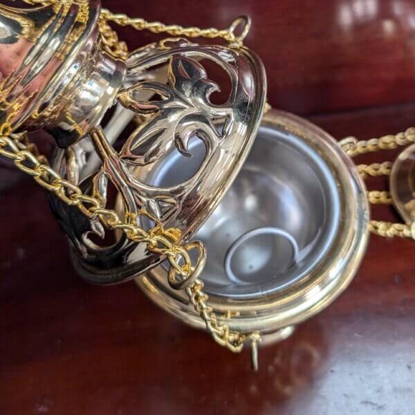 Delicate Filigree Cutaway Polished Brass Thurible Censer Incense Burner