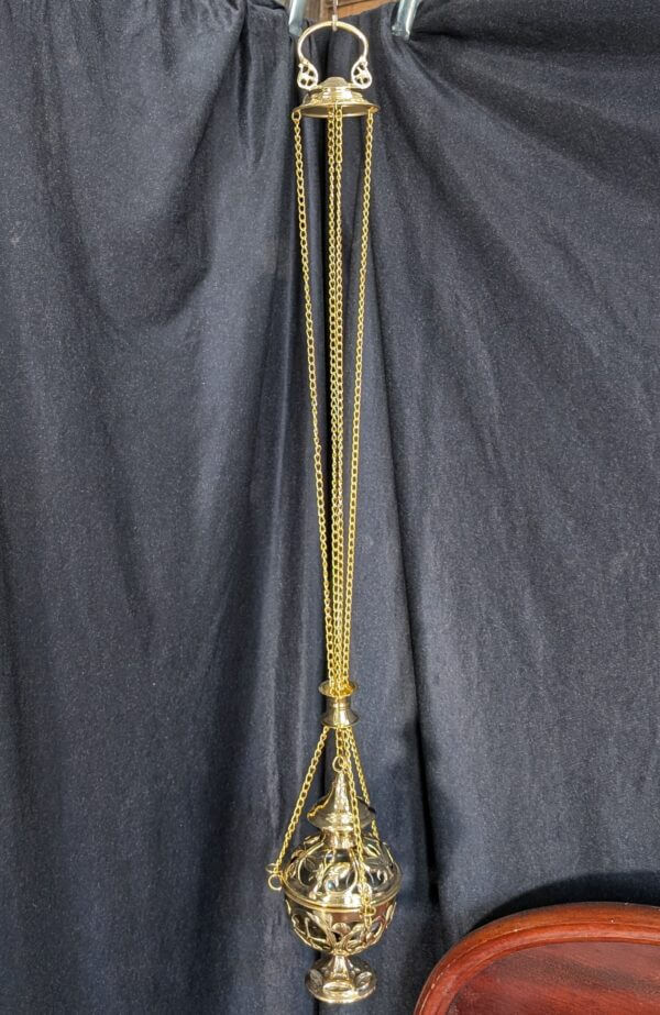 Delicate Filigree Cutaway Polished Brass Thurible Censer Incense Burner