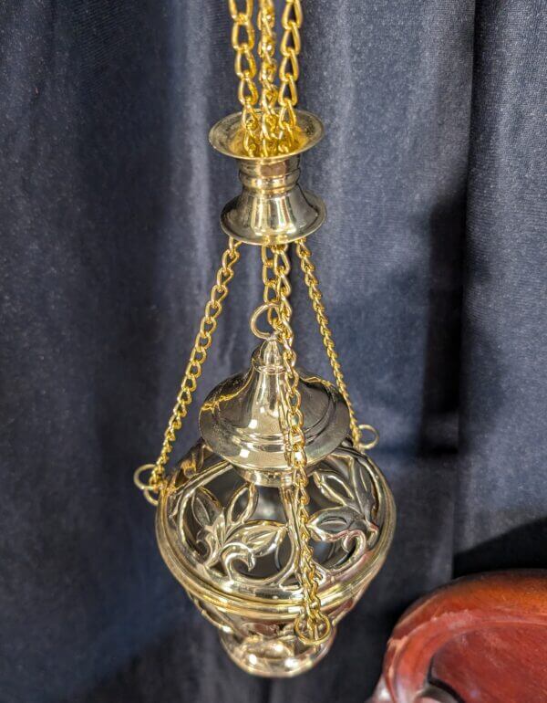 Delicate Filigree Cutaway Polished Brass Thurible Censer Incense Burner