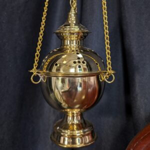 Golden Brass 'Ball' Thurible Censer Incense Burner with Perforated Cross Pattern