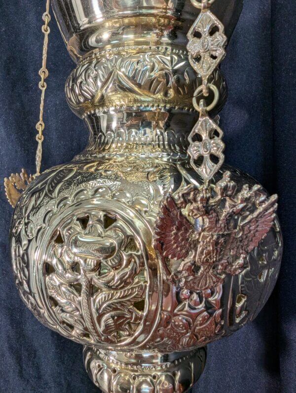 Magnificent Extra Large Vigil Sanctuary Lamp with Double Headed Eagles and Wondrous Blooms.