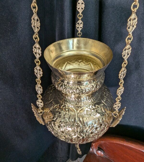 Magnificent Extra Large Vigil Sanctuary Lamp with Double Headed Eagles and Wondrous Blooms.