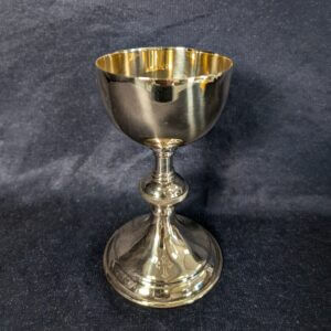 Medium Size Gilt Brass Classical Shaped Church Chalice with Embossed Cross