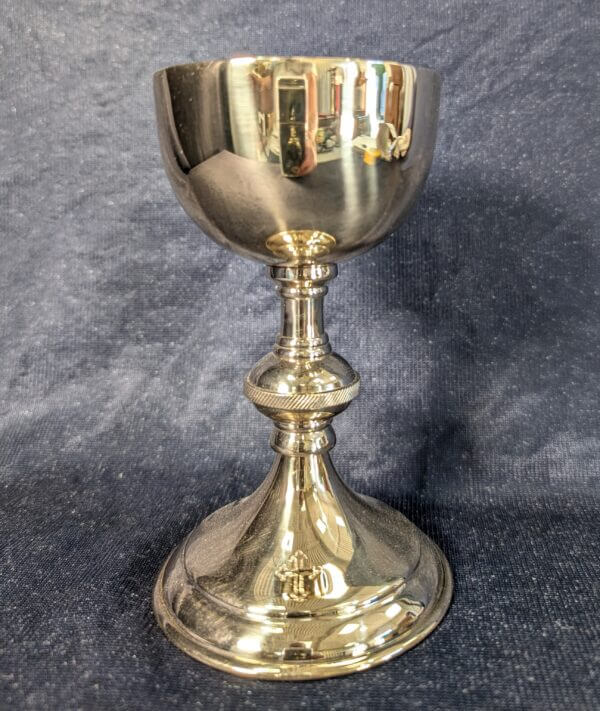 Medium Size Gilt Brass Classical Shaped Church Chalice with Embossed Cross