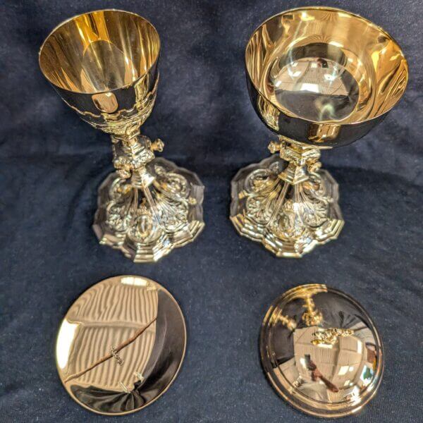 Matching Highly Decorative Gold Plated Church Chalice, Paten and Ciboruim