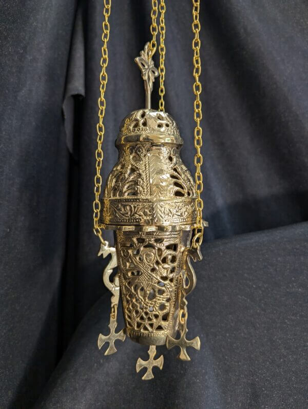 Heavy Brass 'St George' Ornate Eastern Styled Thurible Censer Incense Burner